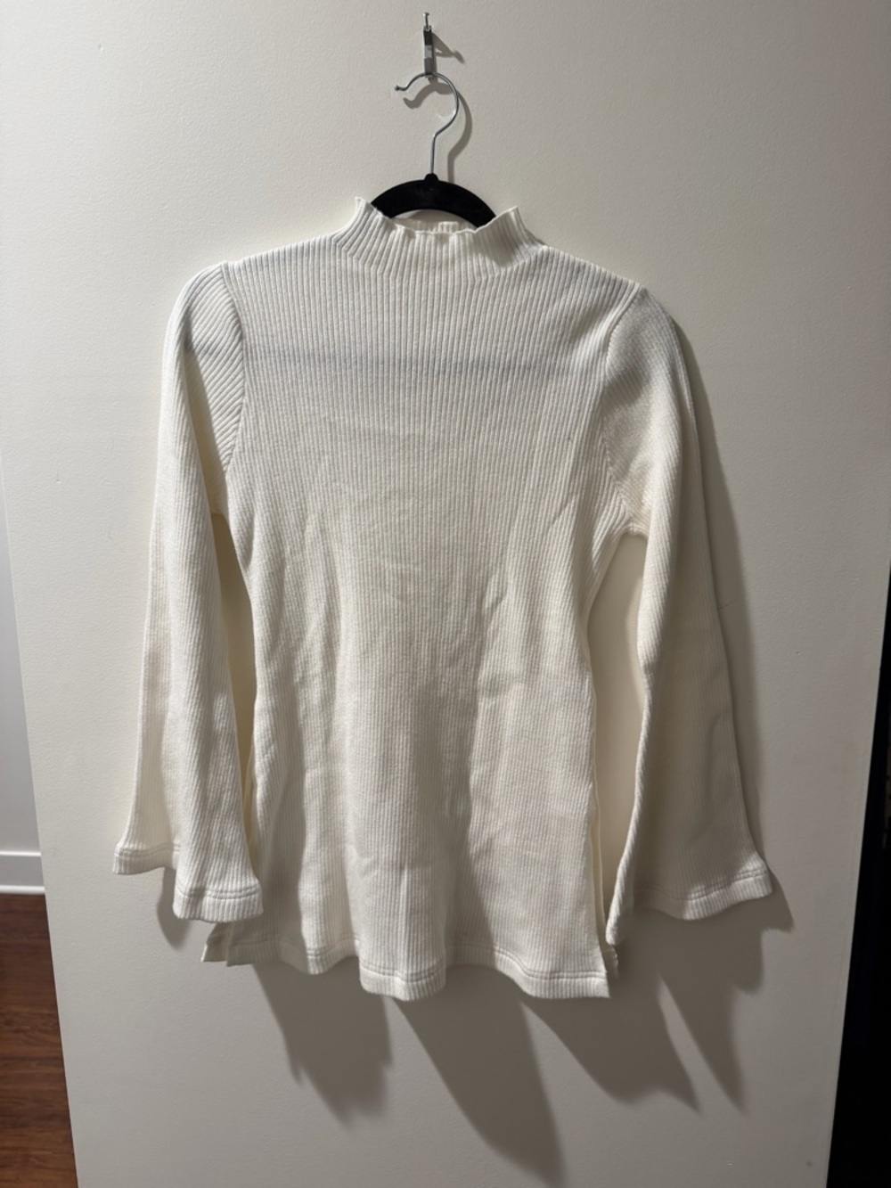 Meshki White Ribbed Mock-Neck Long Sleeve Top